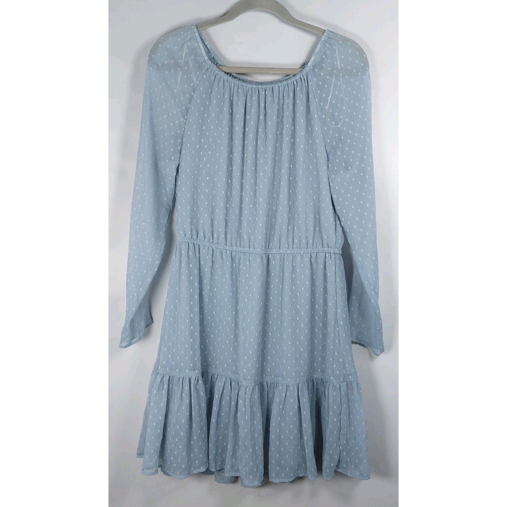 H&M Divided Womens Size 10 Dress Slate Blue Swiss Dot Long Sleeve Knee Length‎
